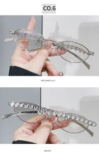 2024 neue trendige ovale Metallbrille mit Herz-Strass-Details, Mode Y2K optische Brille.