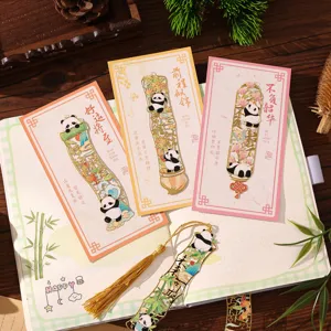 Chinese stijl panda metalen boekenleggers met kwastjes en kaarten, leuke cadeaus om te lezen.