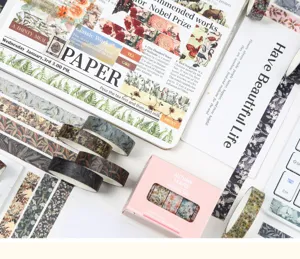 Gedetailleerd overzicht van de herfst washi tape set met diverse bloemmotieven.