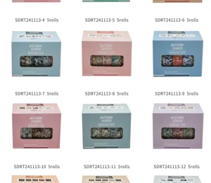 Decoratieve herfstbladeren washi tape set, 5 rollen per doos, perfect voor journaling en knutselen.