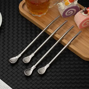 304 Stainless Steel Straw Spoon 2 in 1 Filtering Stirring Spoon Yerba Mate Tea Filter Spoon Nordic Style Kitchen Tool