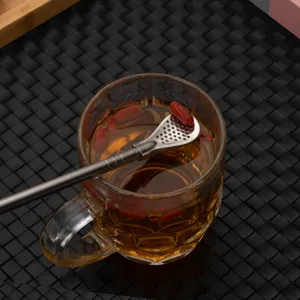 Stainless steel straw spoon detail, 304 metal mate tea filter spoon, multi-functional stirrer.