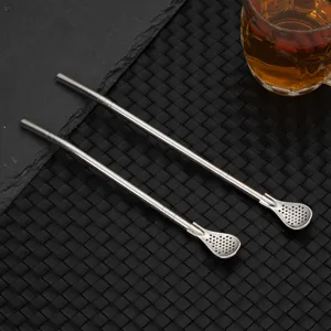 Stainless steel yerba mate straw spoon, dual use filter spoon for tea and beverage drinks.