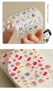 3D in reliëf nagelstickers met schattige cartoonkatten en feestelijke leeuwendansmotieven.