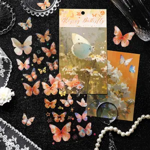 Vlinder sticker set vintage met goudfolie kantoorartikelen dagboek scrapbooking knutselen