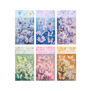 Glitterende vlinder decoratieve stickers, warmstempel dagboek collage sticker set van 6 pakken