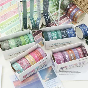 Set de Ruban Washi Ruban Adhésif Décoratif Style Japonais Mignon Design Fleur Nœud DIY Artisanat Journal Scrapbooking Papeterie