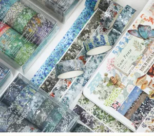 Lot de rubans adhésifs washi dorés motif floral rouleau de masking tape pour carnet DIY.