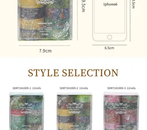 Kit de ruban washi 15mm x 2m ruban adhésif décoratif fleurs vintage feuille d'or papeterie