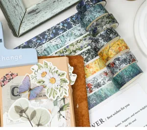 Joli lot de rubans washi dorés à chaud motifs floraux pour loisirs créatifs et carnet