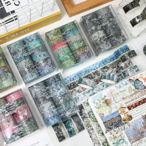 Ensemble de Ruban Washi Estampé à l'Or Série Florale Ruban Adhésif Décoratif Rétro Pour Journal Scrapbooking Bricolage