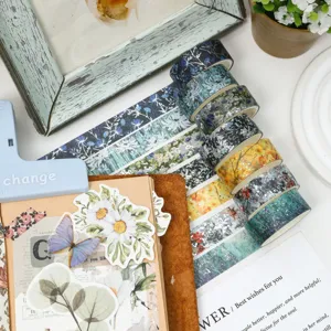 Set de Ruban Washi Dore Floral Ruban Adhesif Decoratif pour Journal Scrapbooking Bricolage