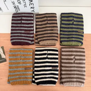 Koreanischer Stil gestreifter Strickschal Winter warmer Halswärmer Wolle Mischung Mode