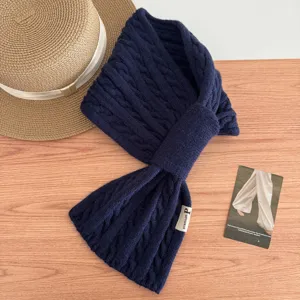 Korean style solid color twisted knit cross scarf for women autumn winter warm neck warmer