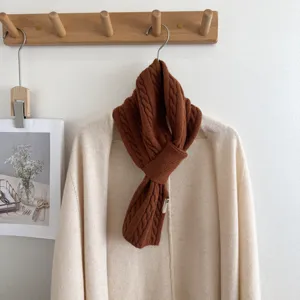 Brown cable knit scarf for women winter warm cross woolen neck warmer chic ins style