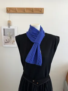 Korean style cable knit small scarf for women, winter warm cross woolen muffler, soft neck warmer.