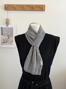 Womens winter grey twist knit scarf warm crossover solid color stylish neck warmer daily wear