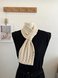 Korean style cable knit small scarf for women, winter warm cross woolen neckerchief.