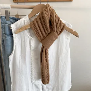 Korean style cable knit small scarf for women, winter warm solid color cross neckerchief.