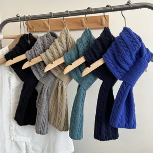 Women Winter Warm Knitted Twist Scarf Soft Nylon Solid Color Cross Snood Neck Warmer For Outdoor Retro Korean Ethnic Style