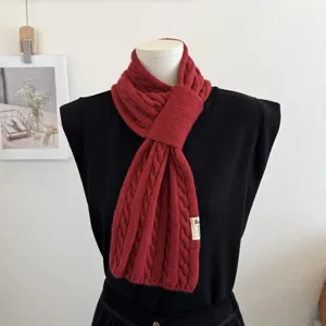 Red knitted cross scarf for women autumn and winter warm twist neckerchief main view.