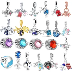 Travel Style Airplane Globe Passport Suitcase DIY Charm Beads Metal Enamel Rhinestone Pendant For Bracelet Necklace Jewelry Gift
