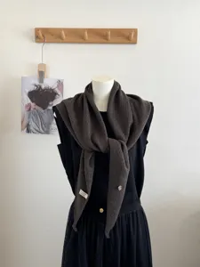Women dark brown knitted hollow shawl autumn winter versatile neck protection scarf detail