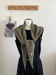 Women autumn winter olive green knitted shawl cape stylish versatile neck guard vest