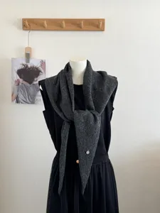 Stylish grey knitted shoulder wrap women autumn winter fashion elegant neck warmer shawl