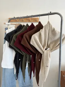 Knitted hollow triangle shawl for women, stylish versatile neck cape and autumn winter scarf.