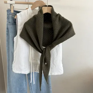 Dark green knitted hollow shawl versatile autumn winter fashion chic women outerwear shrug