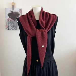 Women knit hollow shawl burgundy chic autumn winter fashion scarf versatile neck warmer cape
