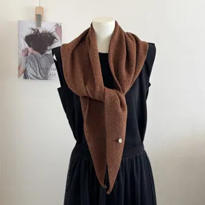 Brown knitted hollow shawl scarf, stylish autumn winter neck protection cape outer wear for women.