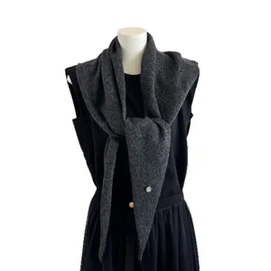 Women dark grey knitted shawl scarf winter autumn fashion elegant cozy neck warmer cover up