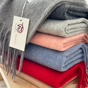 Autumn Winter Thickened 100% Wool Scarf Warm Long Tassel Solid Color Minimalist Casual Soft Scarf For Women