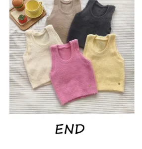 Korean style fuzzy knit vest women solid color sleeveless pullover tank top comfy casual