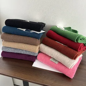 High quality 100% wool solid color knitted scarf for winter warm thick soft cozy fashion shawl.