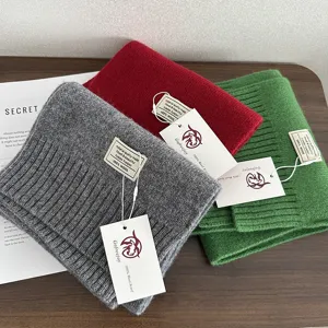 Solid color 100% wool knit scarf winter warm neck warmer cozy fashion accessory for women men.