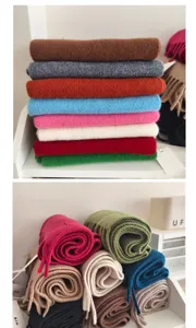 Multi-color pure wool scarf with fringe, short winter warm neckerchief for women and men.