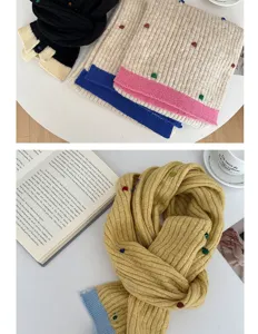 Winter colorful dot knitted scarf for women, warm soft Korean style casual couple scarf.