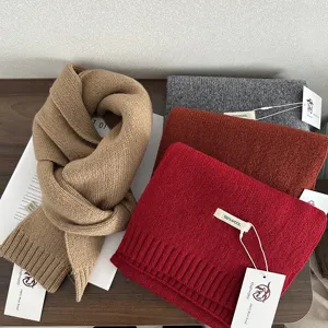 Unisex Winter Warm Pure Wool Scarf Classic Knitted Solid Color Soft Long Neck Warmer Fashion Winter Accessory Gift