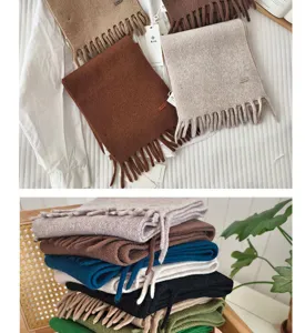 Winter warm wool scarf with fringe short design for women and men couples cozy stylish winter wear