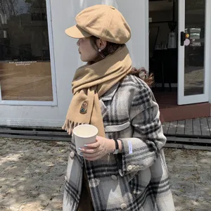 Winter warm solid color imitation cashmere scarf detail view, versatile cozy fashion accessory for daily.