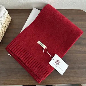 Red 100% wool knitted scarf for women and men, warm winter cozy tassel neck wrap gift.