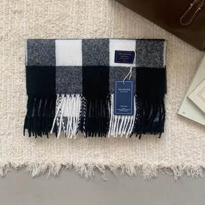 Bufanda de cuadros clásica en blanco y negro para otoño invierno, chal unisex cálido y suave.