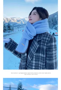 Winter warm solid color wool blend scarf for women, cozy Korean style casual neckerchief.