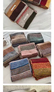 Striped knit scarf for women, double-sided color block winter warm cozy wool neck warmer detail.
