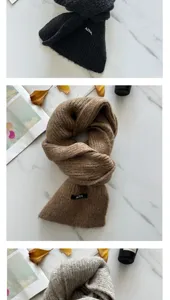 High quality solid color knit scarf detail, warm wool blend unisex winter neck warmer design.