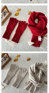 Fall winter warm knit scarf and gloves set with elegant diamond pattern for cold weather.