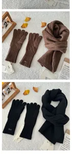 Winter pure wool scarf and knit gloves set, warm diamond pattern couple winter accessories.